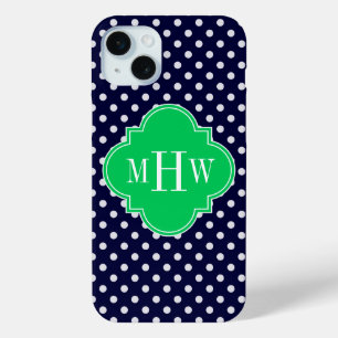 Navy Weißer Tupfen Smaragd Quatrefoil 3 Monogramm Case-Mate iPhone Hülle