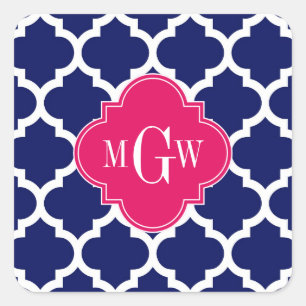 Navy Welch marokkanischer #5 Raspberry 3 Initial M Quadratischer Aufkleber
