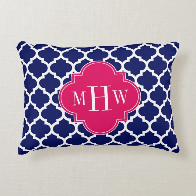 Navy Welch marokkanischer #5 Raspberry 3 Initial M Zierkissen (Vorderseite)