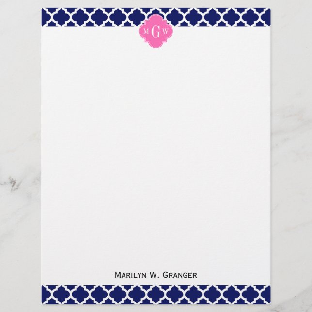 Navy Welches marokkanische #5 Hot Pink2 3 Initial  (Vorderseite)