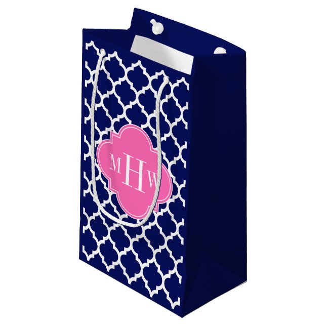Navy Welches marokkanische #5 Hot Pink2 3 Initial  Kleine Geschenktüte (Vorderseite Schrägansicht)