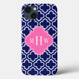 Navy Welches marokkanische #6 Hot Pink 3 Initial M iPhone 13 Hülle