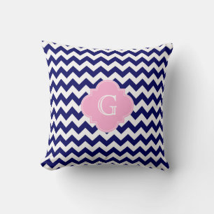 Navy Welches Zickzack ZigZag Pink Quatrefolienmono Kissen