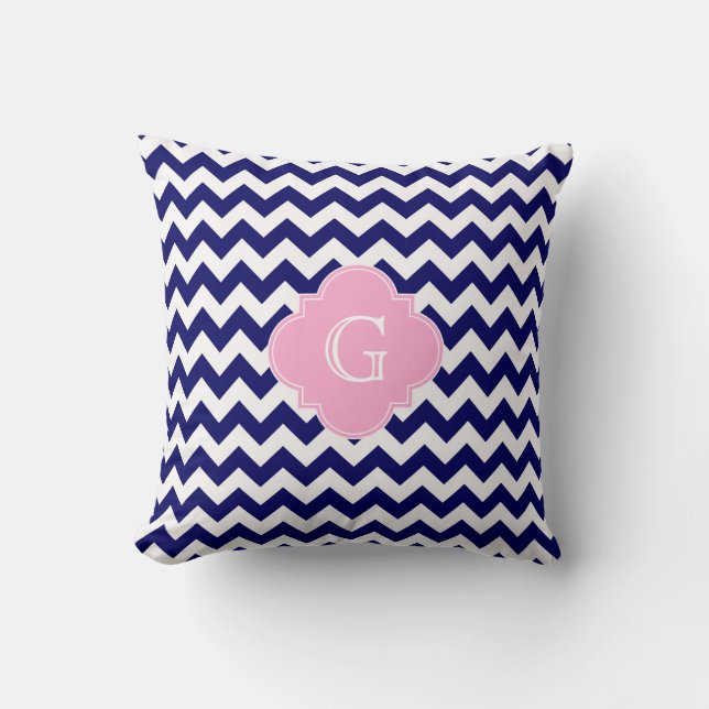 Navy Welches Zickzack ZigZag Pink Quatrefolienmono Kissen (Vorderseite)