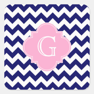Navy Welches Zickzack ZigZag Pink Quatrefolienmono Quadratischer Aufkleber