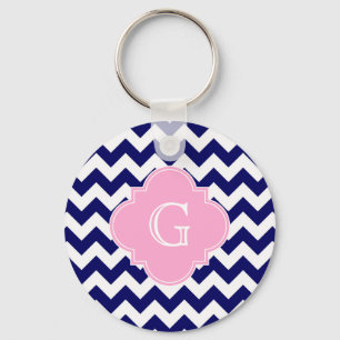 Navy Welches Zickzack ZigZag Pink Quatrefolienmono Schlüsselanhänger