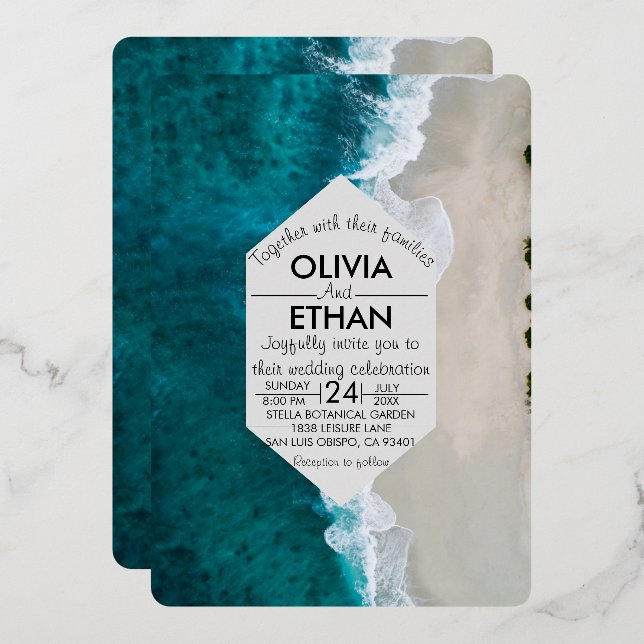 Navy-Wellen Küstenhochwald Einladung (Vorderseite/Rückseite)