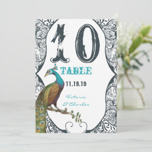 Navy Whimsical Peacock Love Bird Hochzeitstisch Nr Einladung