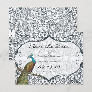 Navy Whimsical Peacock Love Bird Sichert Euren Ter Save The Date