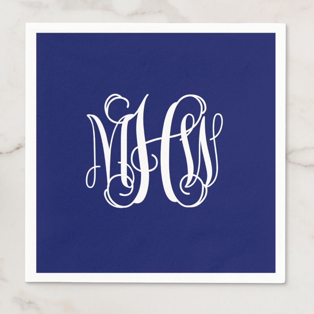 Navy White 3 Initial Vine Script Monogram DIY BG Serviette (Von Creator hochgeladen)