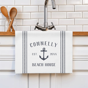 Navy & White Anchor Personalisiert Beach House Geschirrtuch