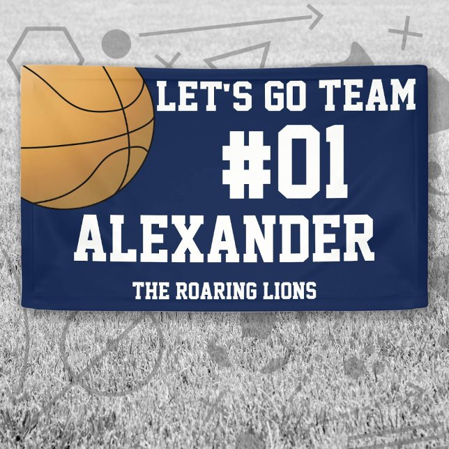 Navy White Basketball Team Spirit Banner (Navy and White Baseball Let's Go Team Banner. Celebrate your high school or college athlete.)