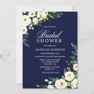 Navy & White Blume Modernes Brautparty laden ein Einladung