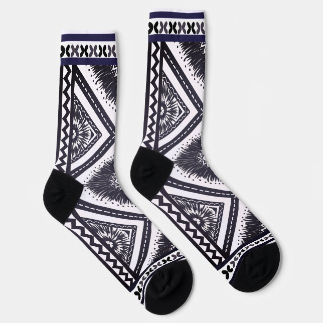 Navy White Boho Pattern Socken (Rechts)
