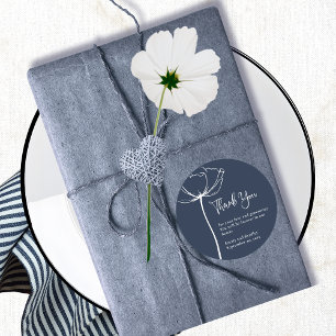 Navy White Bold Minimal Floral Hochzeit Vielen Dan Runder Aufkleber