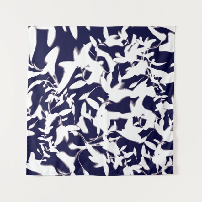 Navy & White-Farbmuster-Design aus Pflanze  Wandteppich (Vorderseite)