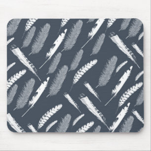 Navy White Feathers Mousepad