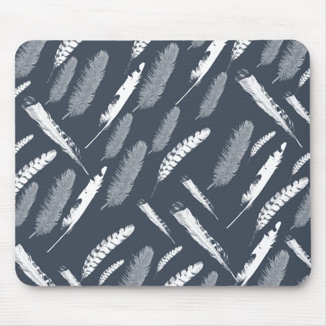 Navy White Feathers Mousepad (Vorne)