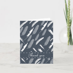 Navy White Feathers Vielen Dank Dankeskarte