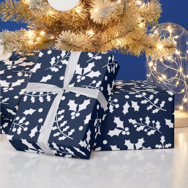 Navy & White Festivals Weihnachtsmuster Geschenkpapier (Feiertage)