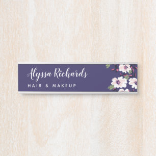 Navy & White Floral Beauty Make-up Haar Türschild