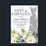 Navy & White Floral Diamond Dress 50. Geburtstag Einladung<br><div class="desc">Navy & White Floral Diamond Dress 50. Geburtstagsparty Einladung Siehe Matching Kollektion in Nest und Nest Store Vielen Dank</div>