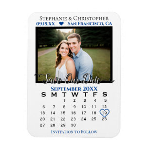 Navy & White Foto Kalender Rettete unser Datum Hoc Magnet