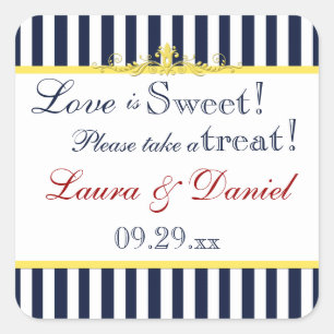 Navy, White, Gelb, Rot Stricksticker Quadratischer Aufkleber