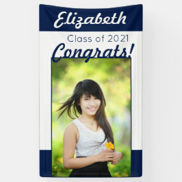 Navy & White Glückwunschs One Foto Graduation Part Banner