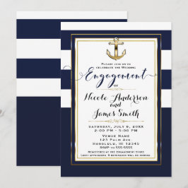 Navy White & Gold Anchor Nautic Engagement Party Einladung