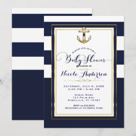 Navy White & Gold Anchor Nautical Baby Dusche Einladung