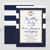 Navy White & Gold Anchor Nautical Birthday Party