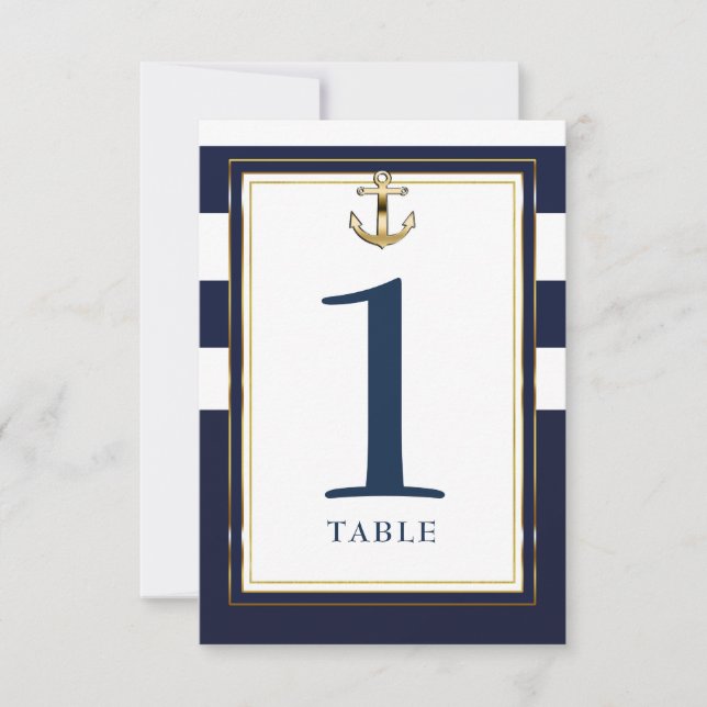 Navy White & Gold Anchor Nautical Table Seats Einladung (Vorderseite)