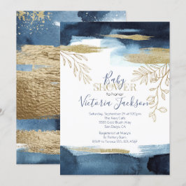 Navy White Gold Boy Baby Dusche Einladung