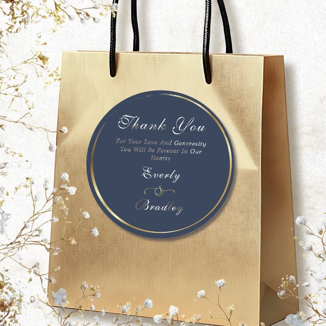 Navy White Gold Elegante Script Hochzeit Vielen Da Runder Aufkleber (Von Creator hochgeladen)