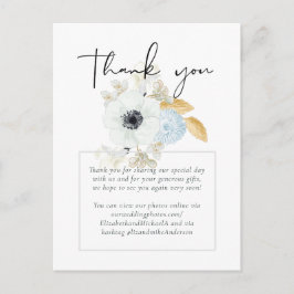Navy White Gold Floral Wedding Danke Budget Postkarte