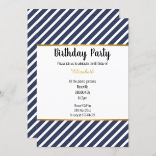 NAVY WHITE GOLD STRIPED GEMUSTERTEN GEBURTSTAG EINLADUNG