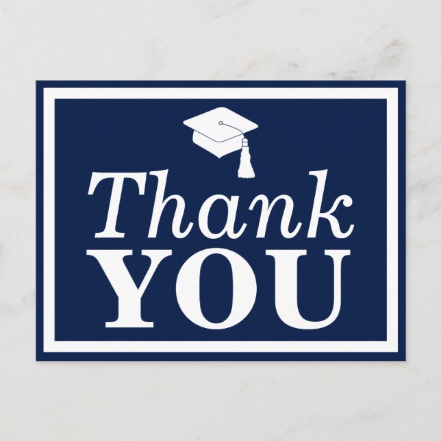 Navy White Grad Cap Danke Postkarte (Vorderseite)