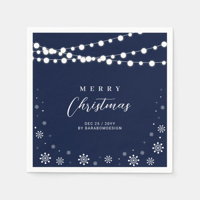 Navy & White Lights Frohe Weihnachtsfeier Serviette (Vorderseite)