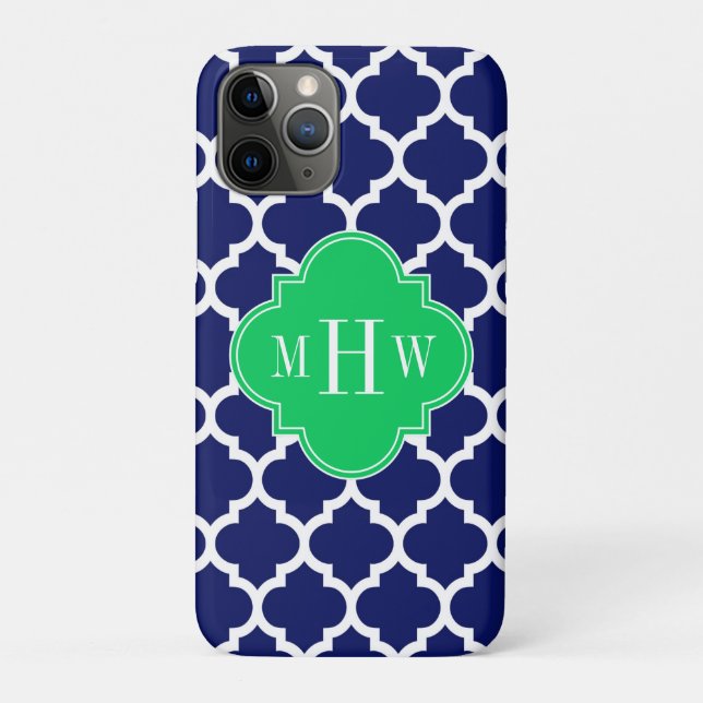 Navy White Marokkaner #5 Emerald 3 Initial Monogra Case-Mate iPhone Hülle (Rückseite)