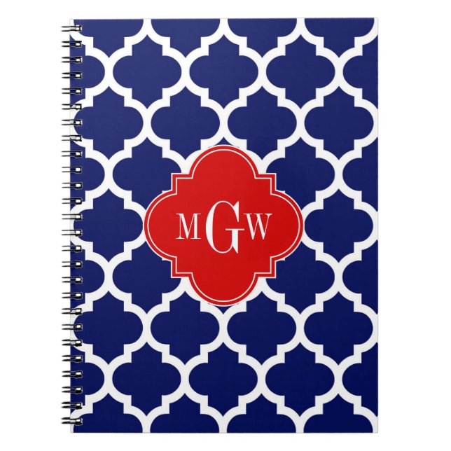 Navy White Marokkaner #5 Red 3 Initial Monogram Notizblock (Vorderseite)