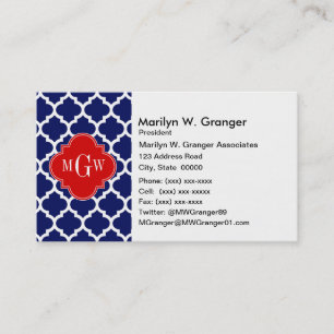 Navy White Marokkaner #5 Red 3 Initial Monogram Visitenkarte
