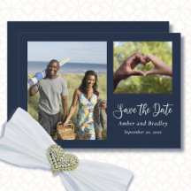 Navy White Minimal Classic QR Code Save the Date