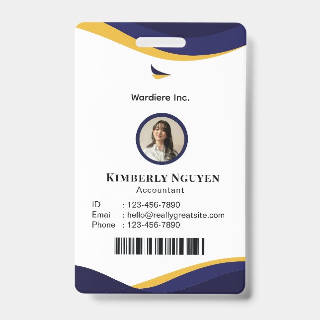 Navy & White Modern Personalized ID Card Badge Ausweis (Vorderseite)