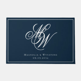 Navy White Monogram Couple Fußmatte