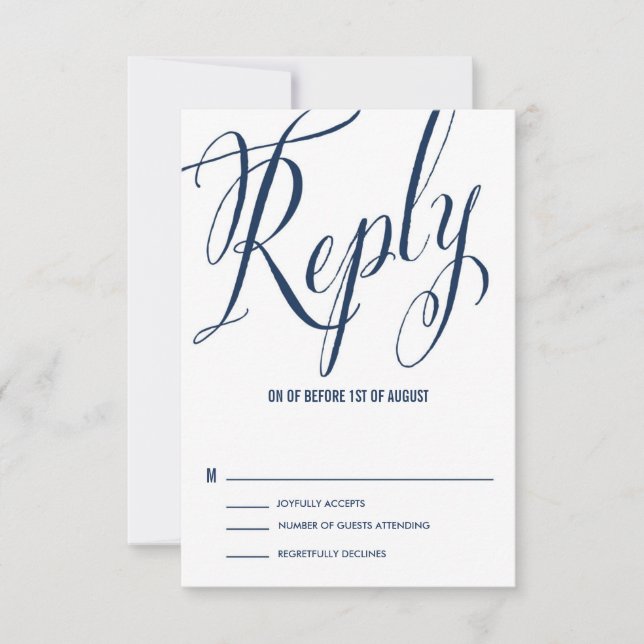 Navy & White Mr. & Mrs. Elegant Script UAWG RSVP Karte (Vorderseite)