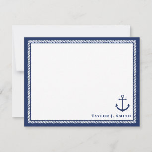 Navy & White Nautical Anchor Rope Personalisiert Mitteilungskarte