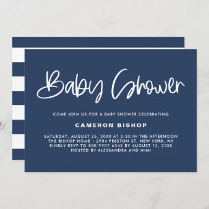 Navy & White Niedlich Modern Calligraphy Baby Show Einladung