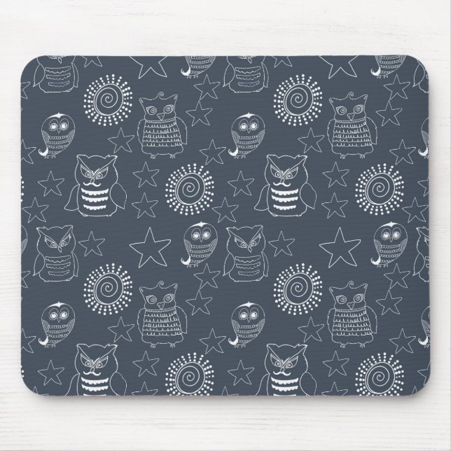 Navy White Owls Mousepad (Vorne)