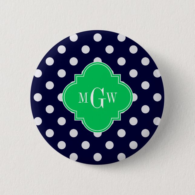 Navy White Polka Dot Emerald Quatrefoil 3 Button (Vorderseite)